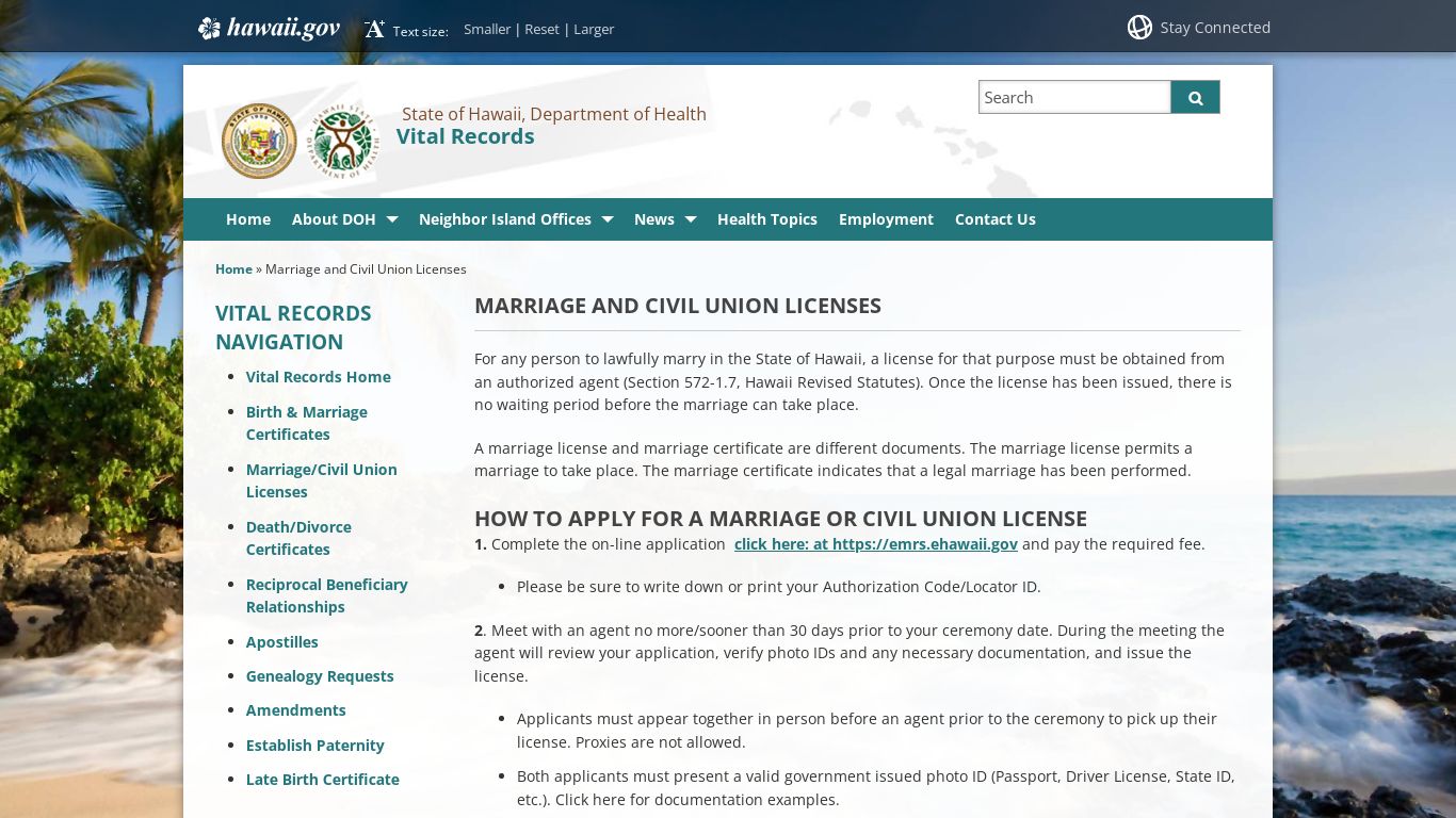 Vital Records | Marriage Licenses - Hawaii Department of ...