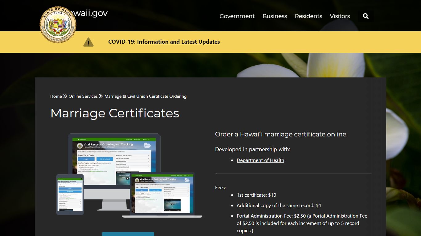 Hawaii.gov | Marriage & Civil Union Certificate Ordering